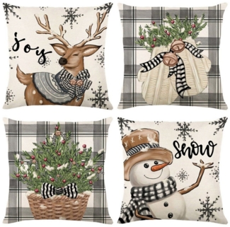 BYSURE Kissenbezug, (4 Stück), 4er Set Kissenhüllen Weihnachten, für Deko Weihnachten, 45x45 cm