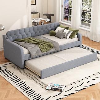 OKWISH Schlafsofa mit ausziehbares Rollbett, USB-Anschluss, Hausbett Tagesbett 90x200cm, ohne Matratze