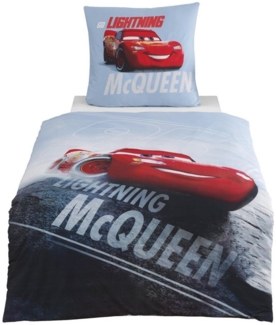 MTOnlinehandel Bettwäsche Cars 135x200 + 80x80 cm, 100 % Baumwolle, Flanell/Biber, 2 teilig, Jungen Kinderbettwäsche Disney's Cars Auto, Lightning McQueen