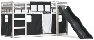 vidaXL Etagenbett mit Rutsche und Gardinen Weiß und Schwarz 90x190 cm 3284128