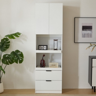 Ulife Hochschrank Küchenschränke, Lagerschränke, Multifunktionsschränke 2 Türen, 2 Schubladen, Mikrowellenregale, mit Kippschutz