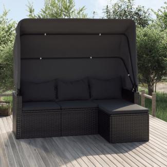 vidaXL 3-Sitzer-Gartensofa mit Dach und Fußhocker Schwarz Poly Rattan 362334