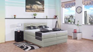 Meisterbetten Boxspringbett Fabi 160x220 in KL-Light Beige, Matratzenbezug Nano, Ergoflex-Topper