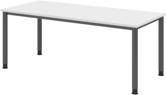 bümö höhenverstellbarer Schreibtisch H-Serie 180x80 cm in weiß, Gestell in Graphit - PC Tisch für's Büro manuell höhenverstellbar, Computertisch verstellbar, HS-19-W-G