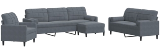 vidaXL 4-tlg. Sofagarnitur mit Kissen und Nackenrollen Dunkelgrau Samt 3278462