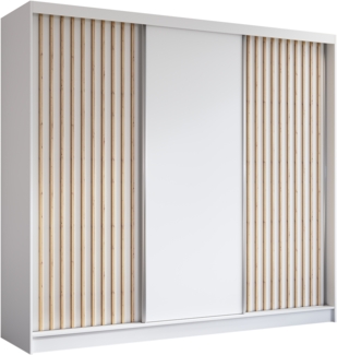 AX LIVING Cabinio Schwebetürenschrank Weiß – 240cm Artisan Lamellen