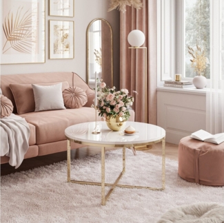 Lookway Couchtisch CIRI-X runder Tisch mit goldfarbenem Chromgestell (1 Tisch), Durchmesser: ⌀70 cm