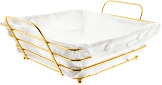 Brotkorb in Gold Edelstahl mit cremeweißem Baumwolltuch Brotbehälter Quadratisch