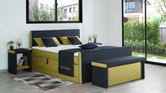 Meisterbetten Boxspringbett Amos 120x200 in W-Bambus in W-Black, Matratzenbezug Nano, Ergoflex-Topper, mit Fussteil