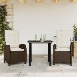 vidaXL 3-tlg. Garten-Essgruppe mit Kissen Braun Poly Rattan
