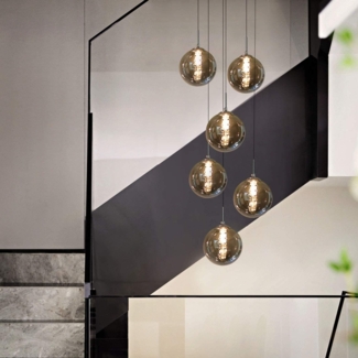 ZMH Pendelleuchte esstisch Pendellampe H?henverstellbar kugel H?ngeleuchte 6-Flammig aus Glas in Farbe Grau Kchen Wohnzimmerlampe Schlafzimmerlampe Flurlampe
