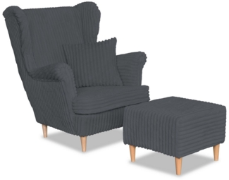 Kaiser Möbel Ohrensessel Rene mit Fußhocker, skandinavischer Estella-Stoff (Sessel und Hocker)