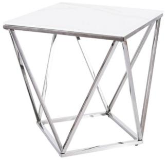 Couchtisch Glastisch Silver B II 50x50x53cm Marmor weiß Stahl