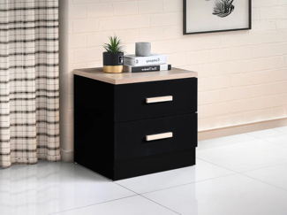 Vente-unique - Nachttisch mit 2 Schubladen - Schwarz & Natur - SKAIDO