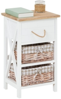 CARO-Möbel Nachttisch Nachtschrank Nachtkommode Perugia in weiß, Shabby Chic Vintage Look, mit Schublade und 2 Körben