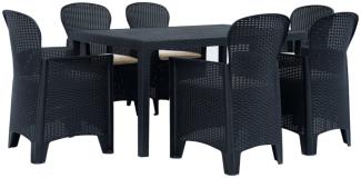 vidaXL 7-tlg. Garten-Essgruppe Kunststoff Anthrazit Rattan-Optik 276128