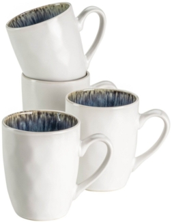 Kaffeebecher 4er Set in unregelmiger Hammerschlag-Optik, 4 groe Kaffeetassen aus Keramik in modernem Vintage Look