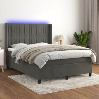vidaXL Boxspringbett mit Matratze & LED Dunkelgrau 140x200 cm Samt 3139686