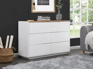 Vente-unique - Kommode mit 6 Schubladen - MDF - Weiß lackiert & Eichefarben - AMANI