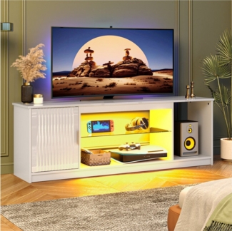 Bestier TV-Schrank Lowboard für 65 Zoll & kleinere TVs, 144.8 x 35 x 52 cm, (Fernsehschrank mit RGB-LED-Leuchten) Fernsehtisch mit verstellbaren Glasböden für Wohnzimmer, Schwarze
