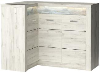 Lomadox Kommode INGENIO-161, Eckschrank Sideboard mit LED Beleuchtung modern in Esche weiß