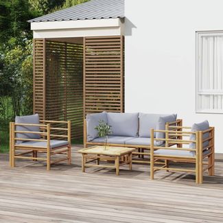 vidaXL 5-tlg. Garten-Lounge-Set mit Hellgrauen Kissen Bambus 3155089