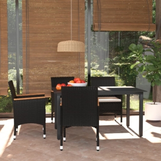 vidaXL 5-tlg. Garten-Essgruppe mit Kissen Poly Rattan Schwarz 3094999