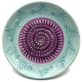 Kaladia Multireibe Reibeteller in türkis und lila, Keramik, handbemalte Küchenreibe - Made in Spain