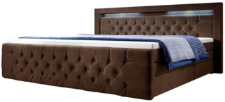 Boxspringbett Gloria mit LED und Stauraum 160x200 Braun H2 (bis 70kg)
