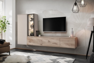 ASM-Moebel Wohnwand Anbauwand Wohnwand CLARE mit Push-Click und Led Beleuchtung, Mit Led Beleuchtung und Push-Click System.