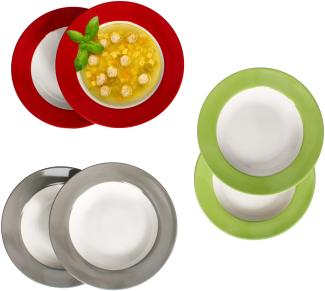 6x Variant Trio Suppenteller tiefe Teller Pasta Salat 6 Personen Rot Grau Grün