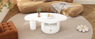 Couchtisch 110x60x37,5 cm, wolkenförmig, lackiertes MDF, 1 Schublade, weiß