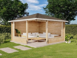 Alpholz 5-Eck Gartenlaube Maik-40 Gartenlaube aus Holz Blockhaus mit 40 mm Wandstärke Holzhaus mit Montagematerial