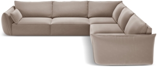 Micadoni Ecksofa Kaelle 7-Sitzer Samt Cappuccino Kunststoff schwarz