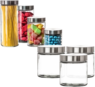 BigDean 3er Set Vorratsgläser 0,85 Liter Glas Schraubglas Lebensmittelglas Edelstahldeckel mit Schraubverschluss 12 x 11 cm
