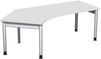 Schreibtisch 135° '4 Fuß Pro' links, höhenverstellbar, 216x113 cm, Lichtgrau / Silber