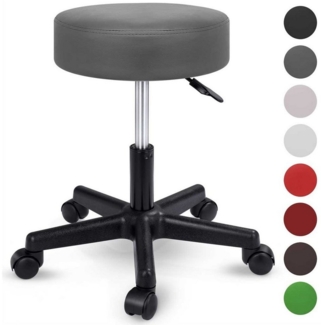 TRESKO Rollhocker höhenverstellbar Grau 150 kg | Hocker Drehhocker 10 cm Dicke Polsterung 47-60 cm | Arbeitshocker Bürohocker 360° drehbar mit Rollen