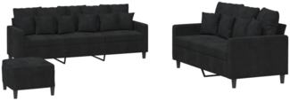 vidaXL 3-tlg. Sofagarnitur mit Kissen Schwarz Samt 3201735