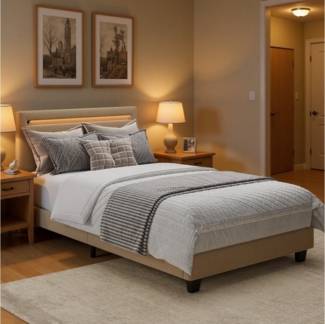 Bealife Polsterbett lsterbett Einzelbett,Bettgestell mit Kopfteil, Lichtleiste (2 Modelle (90x200, 120x200)