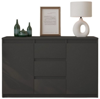 Furnica Kommode Sideboard 3 Schubladen und 2 Türen - Anthrazit Grau H75cm B120cm T35cm