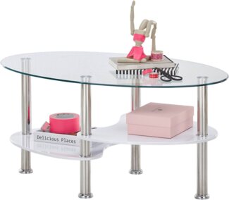 'PANTY' Couchtisch, weiß, Glas, oval, 90cm