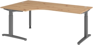 bümö Eckschreibtisch höhenverstellbar 200x120 cm in Asteiche, Metallgestell in graphit - Schreibtisch groß, Bürotisch höhenverstellbarer, Büroschreibtisch & Computertisch PC Tisch Büro, X82-R-GG
