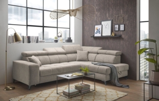 ED EXCITING DESIGN Ecksofa Sydney L-Form mit Bettfunktion, Bettkasten, Kopfteilverstellung, motorischer Sitztiefenverstellung, USB-Port & 2 Zierkissen
