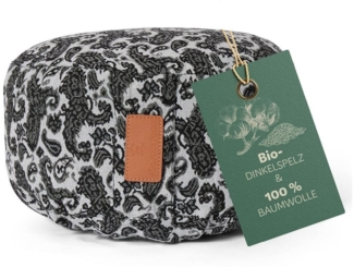 #DoYourYoga Yoga Bolster Kissen Vishnu - gefüllt mit Bio-Dinkelspelz, - Rund 30 x 30 x 15 cm - Style 3 (Weiß-Schwarz)