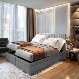 TRADA Boxspringbett ADELE mit Taschenmatratze & Topper 160x200 cm (Set, Bett (zwei Bettkasten) + Matratz + Topper), Elektrische Zahnstangenverstellung per Fernbedienung