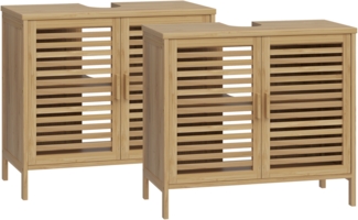 Bellamio 'Newa' Badezimmer-Waschbeckenunterschrank, Bambus, natur, 60 x 65 x 33 cm, mit 2 Ablagefächern, 2er-Set