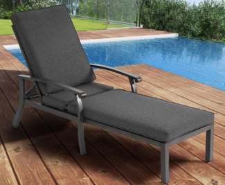 LVHOM Gartenliege Verstellbare Aluminium-Liege mit Kissen, Rostfrei/wasserfest, Verstellbare Rückenlehne (5 Positionen), robustem Aluminium mit Kreuzgeflecht-Konstruktion, wasserdichtes Baumwoll-Polyester-Kissen, 1 St, Rostfrei/wasserfest, für Garten/T...