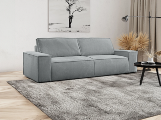 Vente-unique - Schlafsofa 4-Sitzer - Cord - Hellgrau - AMELIA