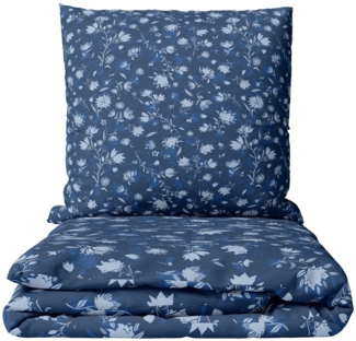 Leonado Vicenti Bettwäsche 135x200 cm warm und kuschelig, Fleece, 2 teilig, Geblümt in Blau Weiß, Blumen Design