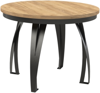 MEBLINI Esstisch Rund Ausziehbar aus Metall - 100-176x77 cm - LUNGA - Gold Craft Eiche/Schwarz Matt - Loft - Esszimmertisch Modern - Küchentisch - Ausziehtisch - Round Dining Table - Esszimmertische